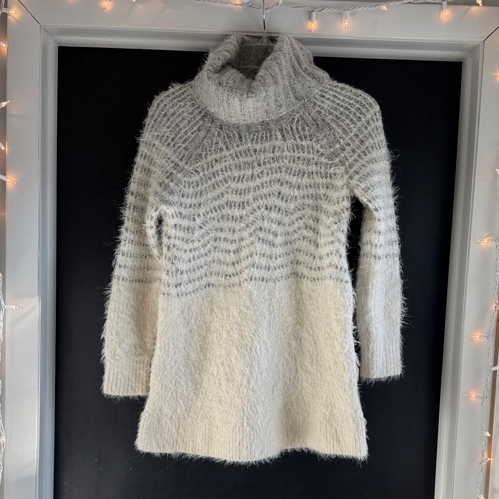 Cozy White and Gray Turtleneck Sweater